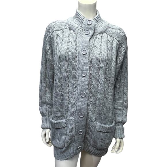 Vintage 80s Sears Men's Gray Cable Knit Cardigan Sweater Chunky Size 44 - Picture 14 of 15